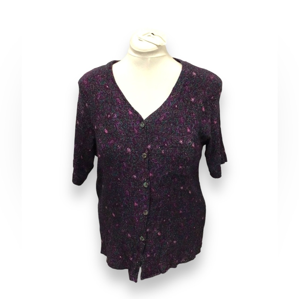 Maggie McNaughton Women’s Plus Size Short Sleeve Button Front Blouse VTG 80s 18W